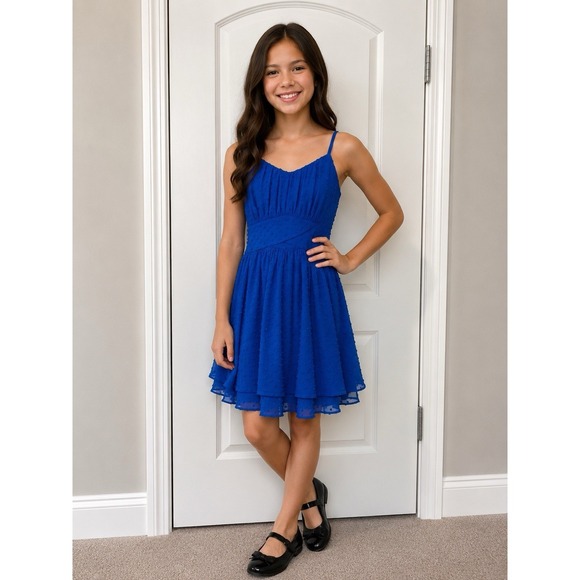 Rare Editions Other - Rare Editions Girls Romper Size 7 NWT Royal Blue Swiss Dot Chiffon